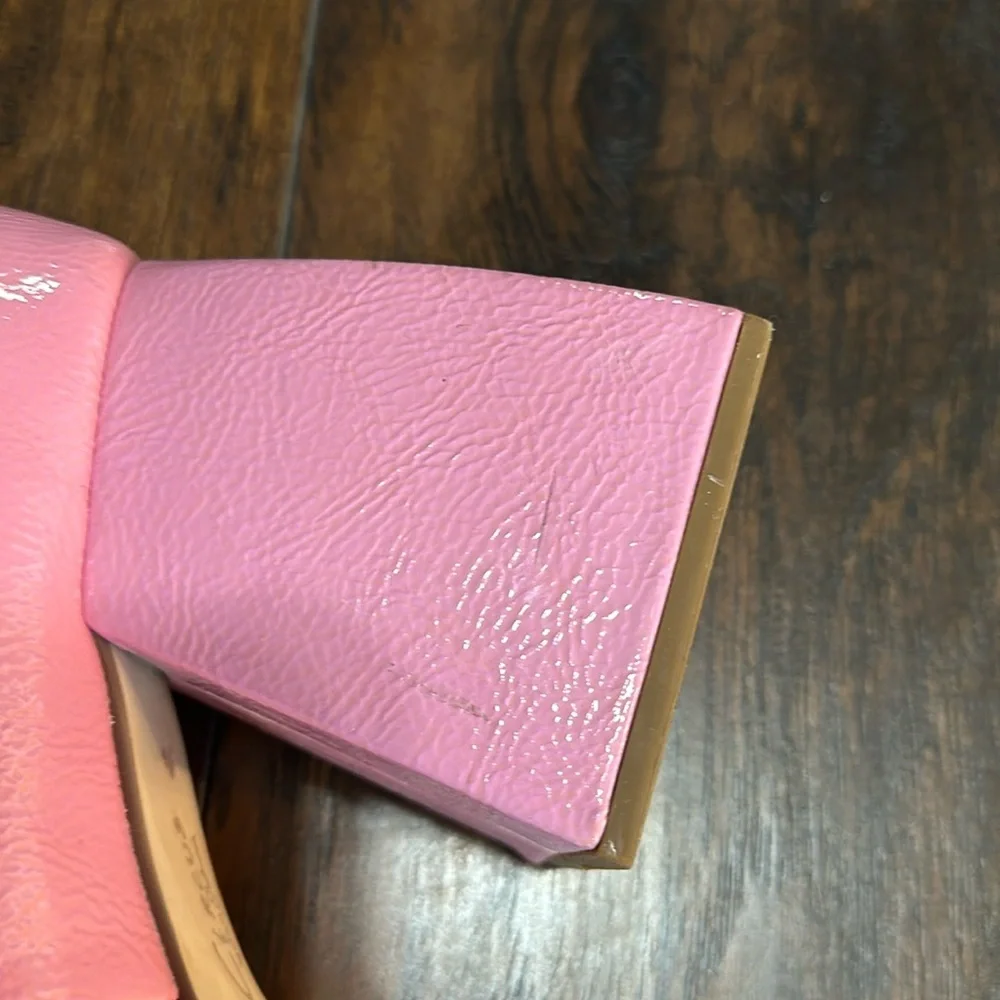 Mary Jane Khiara Shiny Textured Pink Platform Patent Leather Block Heeled Shoe